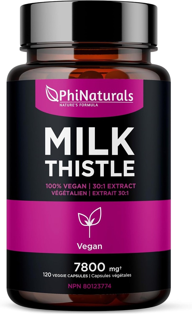 PhiNaturals Milchdistel Extrakt Kapseln Ergänzung Leber Detox 260mg Silymarin 30:1 Extrakt Equivalent zu 7800mg Milch Thistle Seeds Liver Detox Silimarina