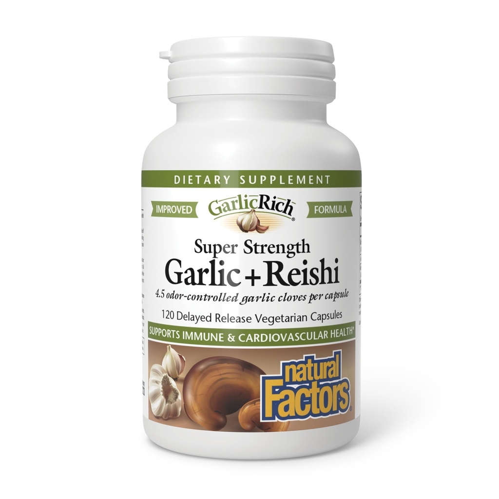 Facteurs naturels AilRich, Super Strength Ail + Reishi, 120 Capsules végétariennes à libération différée