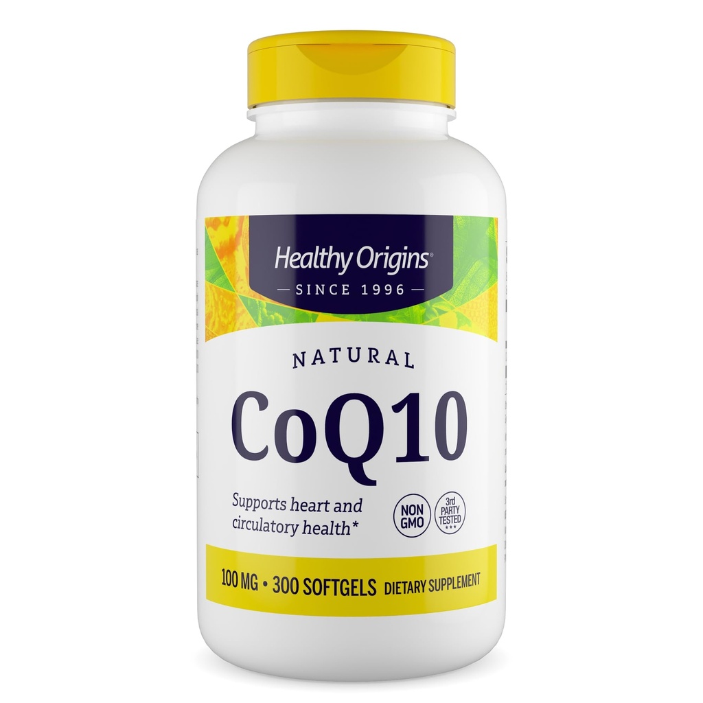 Healthy Origins® CoQ10 100 mg – L'Ubiquinone trans-isomère naturelle – Fermenté au levure, soutient la santé cardiaque et l'énergie cellulaire – non-OGM 300 Softgels