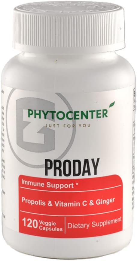 Supplément de soutien immunitaire de PRODAY avec propolis, vitamine C, gingembre, papillon, caroube et graines noires (capsules V)