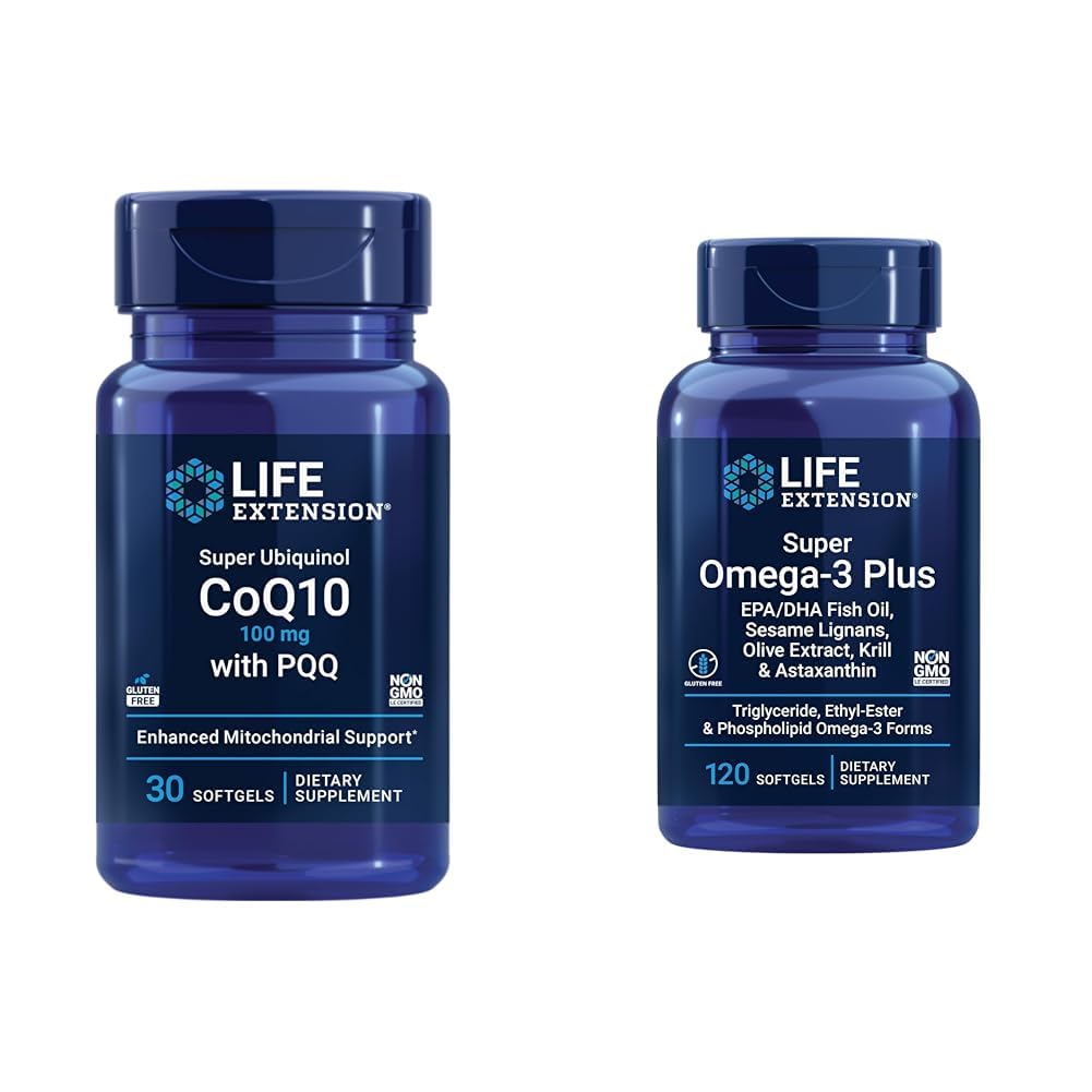 Life Extension Super Ubiquinol CoQ10 mit PQQ, CoQ10, PQQ & Super Omega-3 Plus EPA/DHA Fischöl, Sesam Lignans