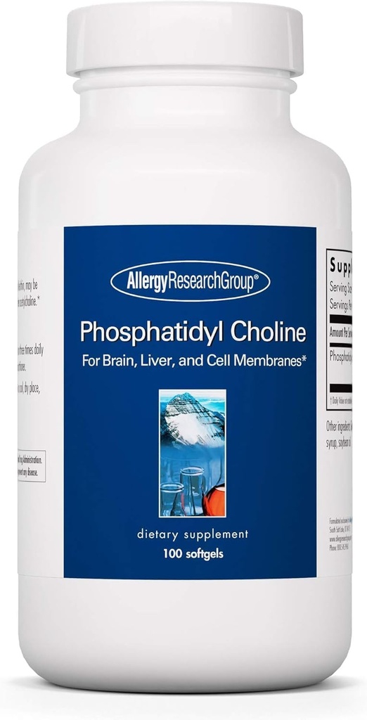 Gruppo di ricerca allergia Phosphadityl Choline - Integratori fosfaditylcholine per la salute del cervello e del fegato, Estratto di lecitina di soia per messa a fuoco e memoria, 385mg per capsula - 100 Softgels