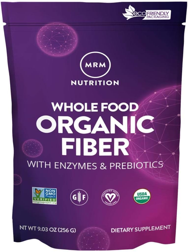MRM Nutrition Whole Food Organic Fiber | mit Enzymen + Präbiotika | Unlösliche + lösliche Fasern | Verdauungs-Gesundheit + Regularität | 6g Faser pro Servieren | 32 Servietten