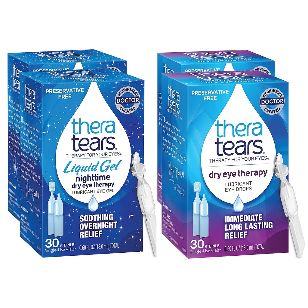 TheraTears Nighttime Therapy Lubrifiant gouttes pour les yeux secs, Sans conservateur, Viaux à usage unique, clair, 60 Compte, 0,6 Fl Oz avec TheraTears gouttes pour les yeux secs, 60 Compte Viaux à usage unique