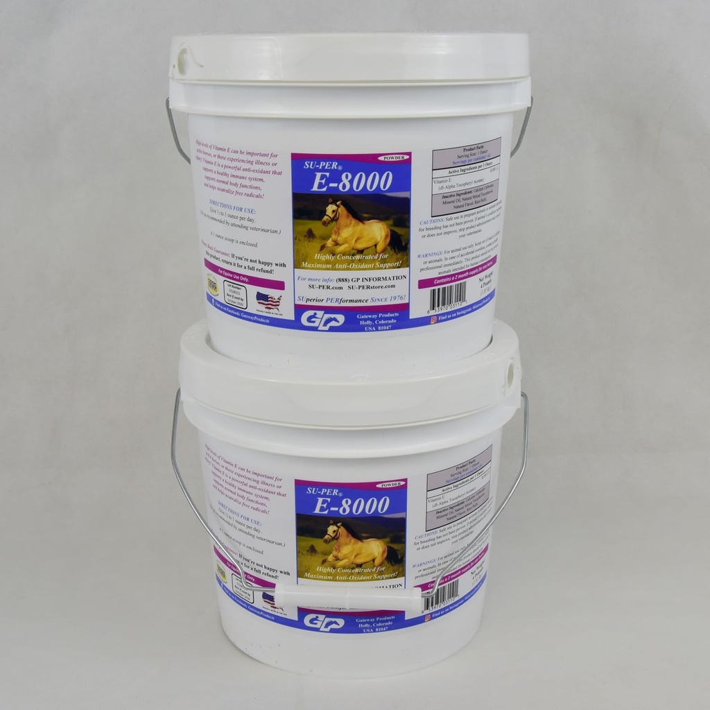 SUPER E 8000 Supplément antioxydant pour chevaux - Supplément concentré de vitamine E pour chevaux de performance - 4 livres, (2 paquets)