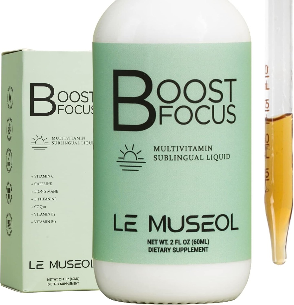 Multivitamine Sublingual Liquid : supplément énergétique essentiel avec vitamine B3, B12, CoQ10, L Theanine et caféine pour une concentration maximale