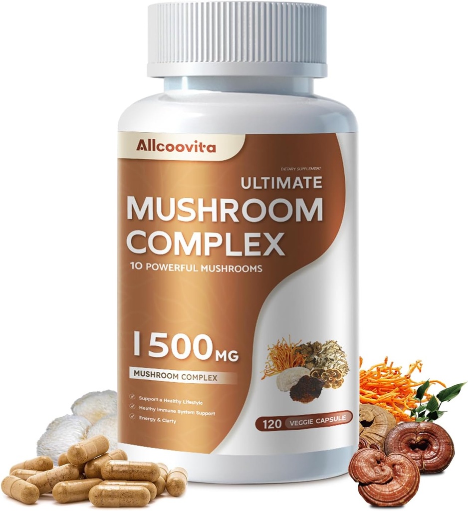 Complément complexe de champignons 120 Capsules - Cerveau, énergie, pilules focales