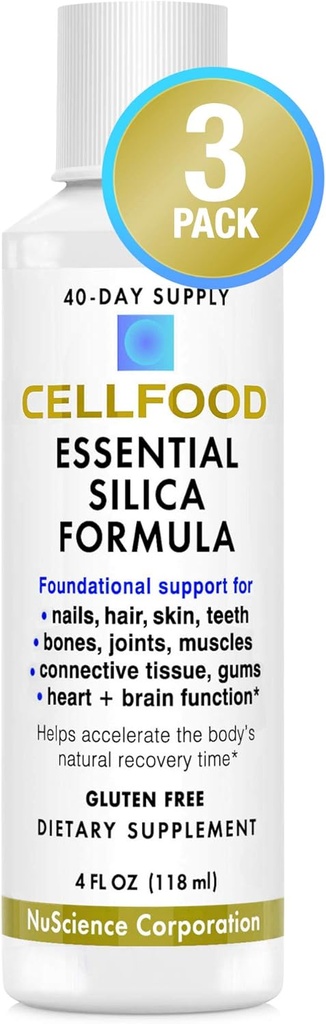 Cellfood Essential Silica Anti-Aging Formula - 4 fl oz, 3 Pack - Supporta Bones sani, Giunti, Capelli, Pelle, Unghie, Teeth & Gums - Facile da assorbire - Gluten & Thiaminase Free, Non-GMO - 120-Day Supply