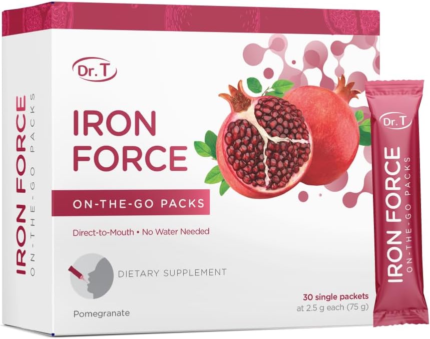 Dr. T on-The-Go Iron Force Packs – Polvere diretta-mouta – potenzia la produzione di globuli rossi, migliora i livelli di energia, promuove il trasporto ottimale dell'ossigeno – 30 pacchetti di Single-Serve conveniente