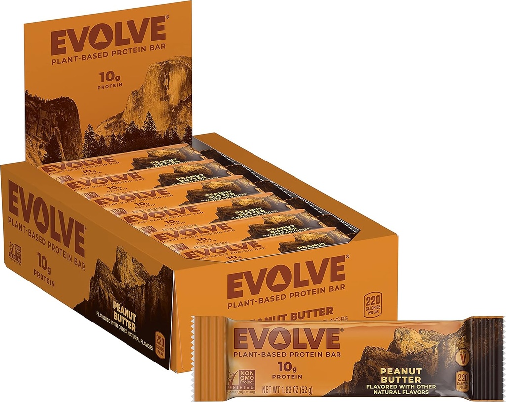 Evolve Plant Based Protein Bar, Peanut Butter, Dairy Free, Keine künstlichen Aromen, Non-GMO, Verpackung Mai Vary, 10 g,12 Count (Pack von 1)