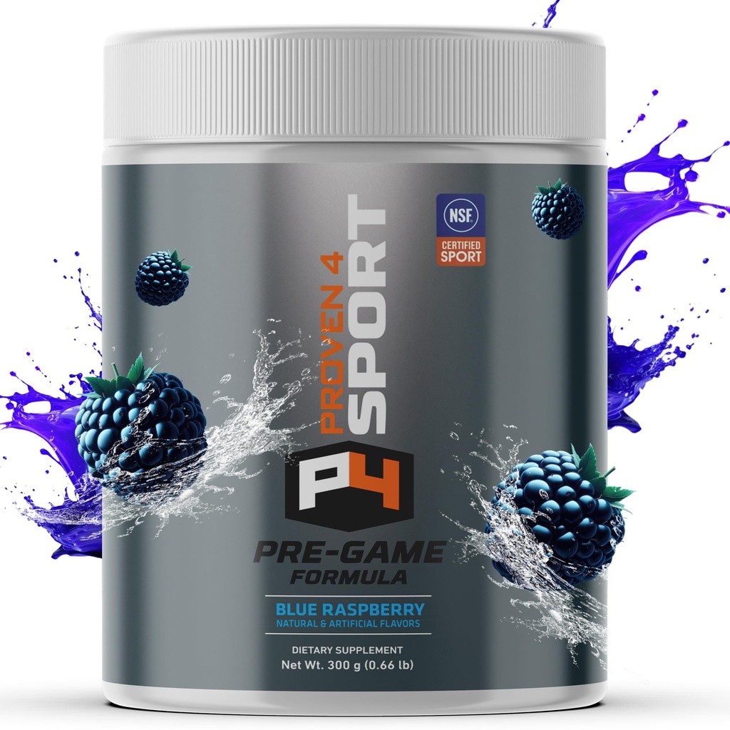 Proven4 Poudre de pré-entraînement pour hommes et femmes avec créatine - Beta Alanine - Caféine NSF Pré-entraînement certifié Supplément énergétique Blue Raspberry 30 Serviages