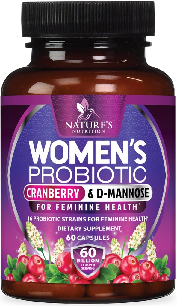 Probiotici per le donne 60 miliardi di CFU - 16 Strains, Prebiotics & Cranberry, PH Balance, Salute Digestiva, Vaginal & Immune Support, Donna Probiotico per Gut Health, Shelf Stable - 60 capsule