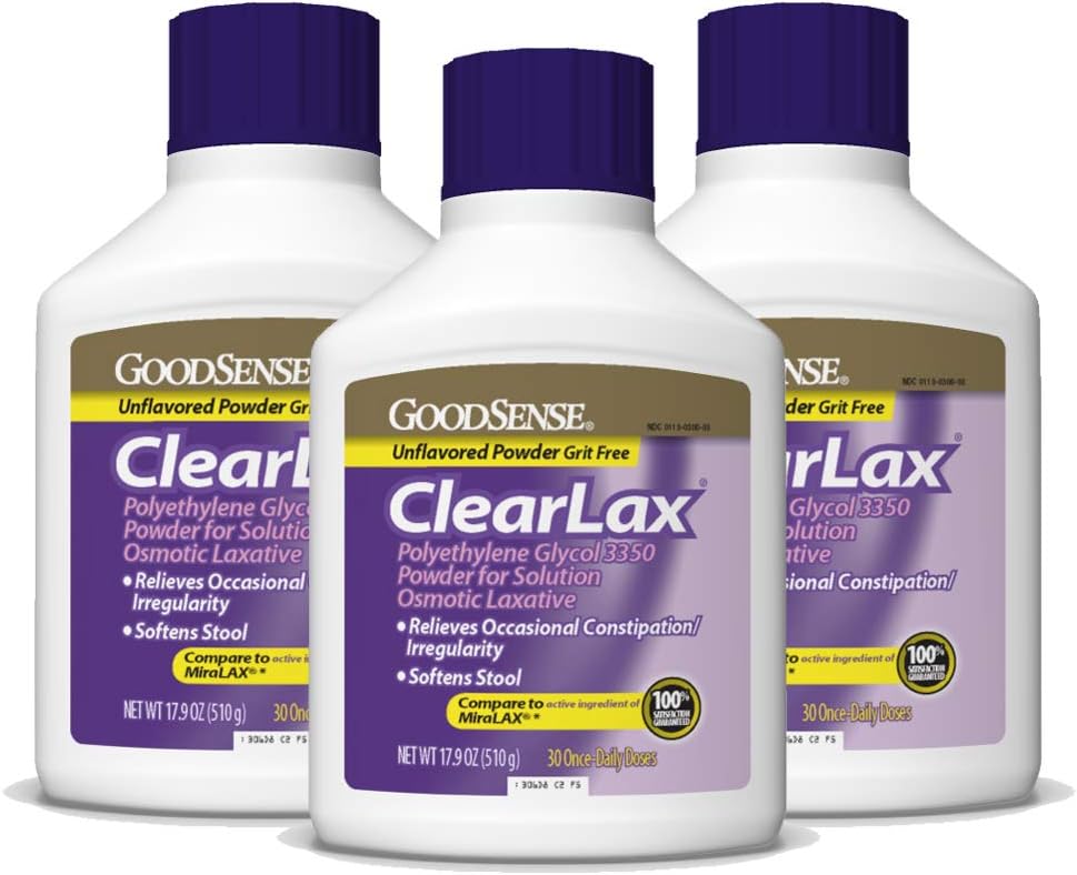 Buona Sense ClearLax, Polietilene Glycol 3350 Polvere per soluzione, Lassativo osmotico, 53.7 Oz, Confezione da 3