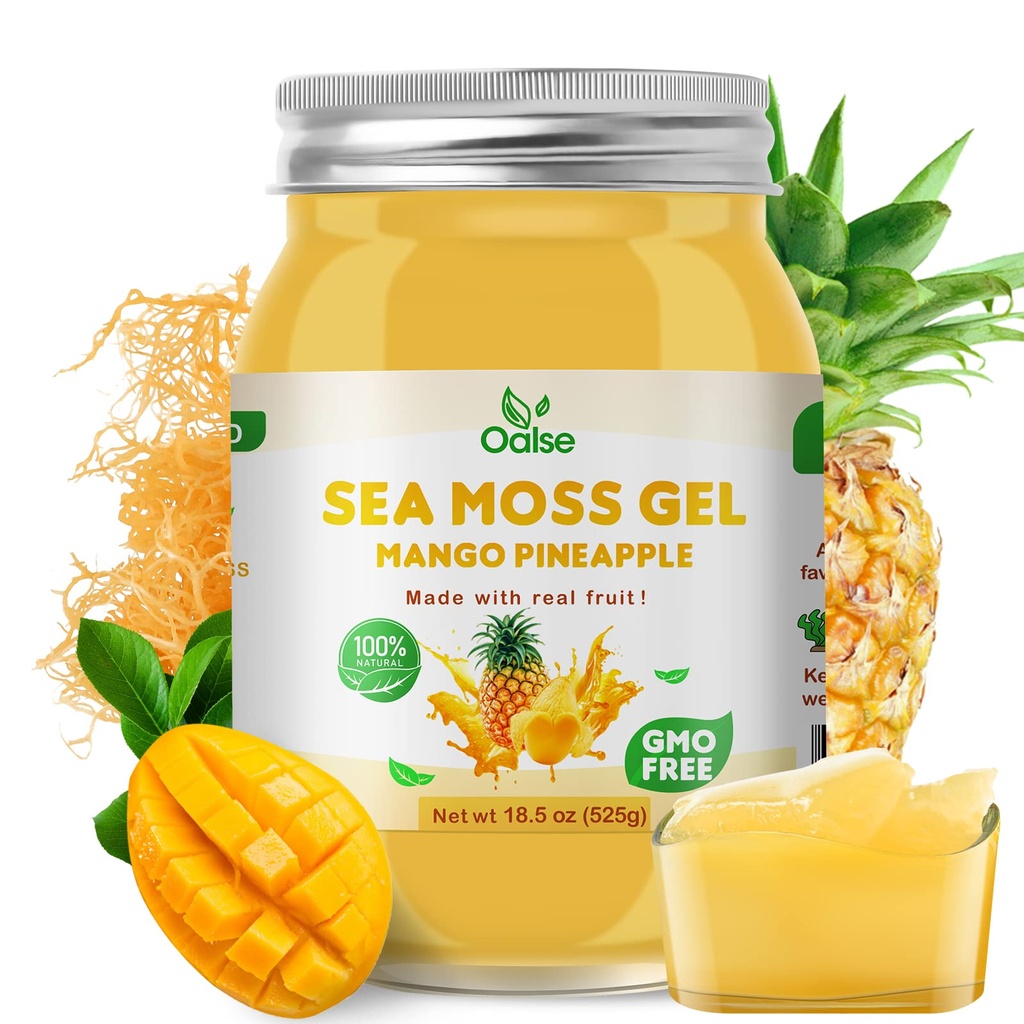 Gel Sea Moss - 18.5OZ Mango Ananas Flavor Sea Moss Gel Raw Nutritious Rich in 102 Vitamine e Minerali, Proteine e Vitamine, Vegan-Friendly