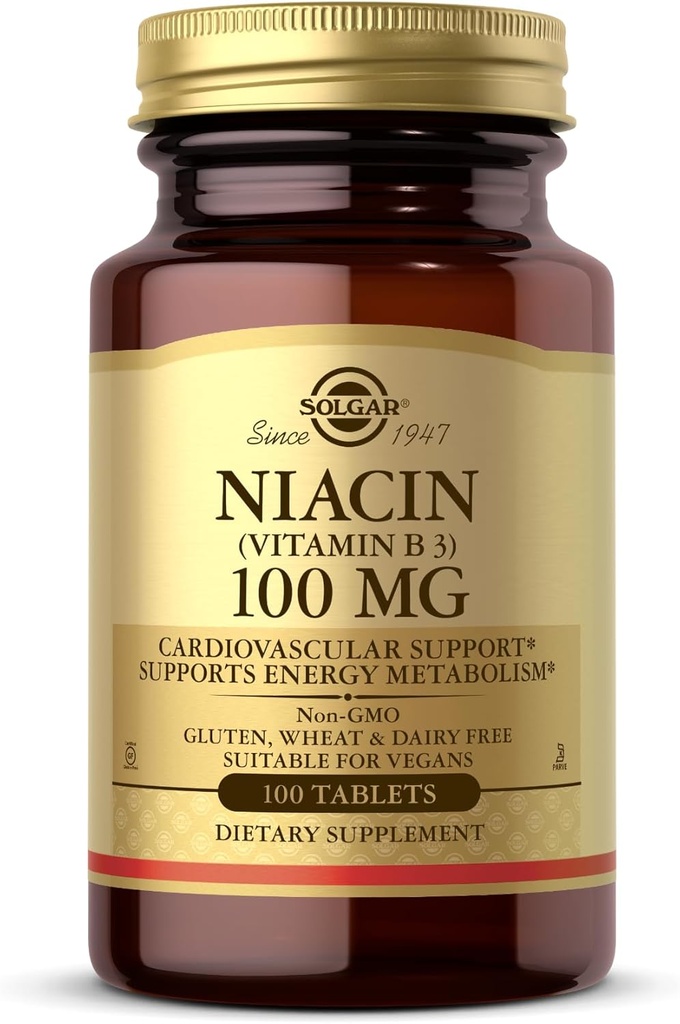 Solgar Niacin (Vitamin B3) 100 mg - 100 Tabletten - Unterstützt Energiemetabolismus - Non-GMO, Vegan, Glutenfrei, Dairy Free, Kosher - 100 Servierungen