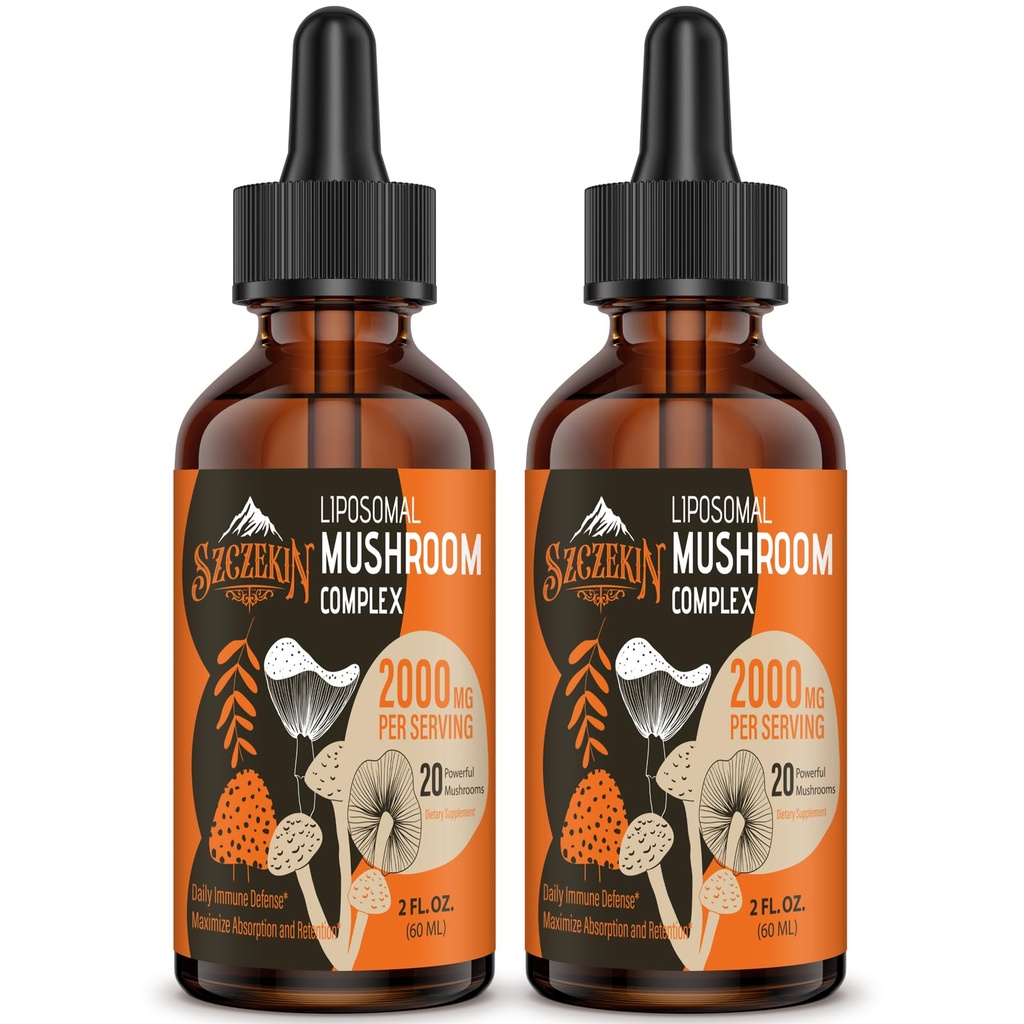Liposomaler Pilz Complex Drops 2000 MG - 20 Organische Pilzextrakte - Erweiterte flüssige Formel für Immunität, kognitiv und Gedächtnis - Lions Mane Supplement, Reishi, Cordyceps, Chaga, 60 Portionen
