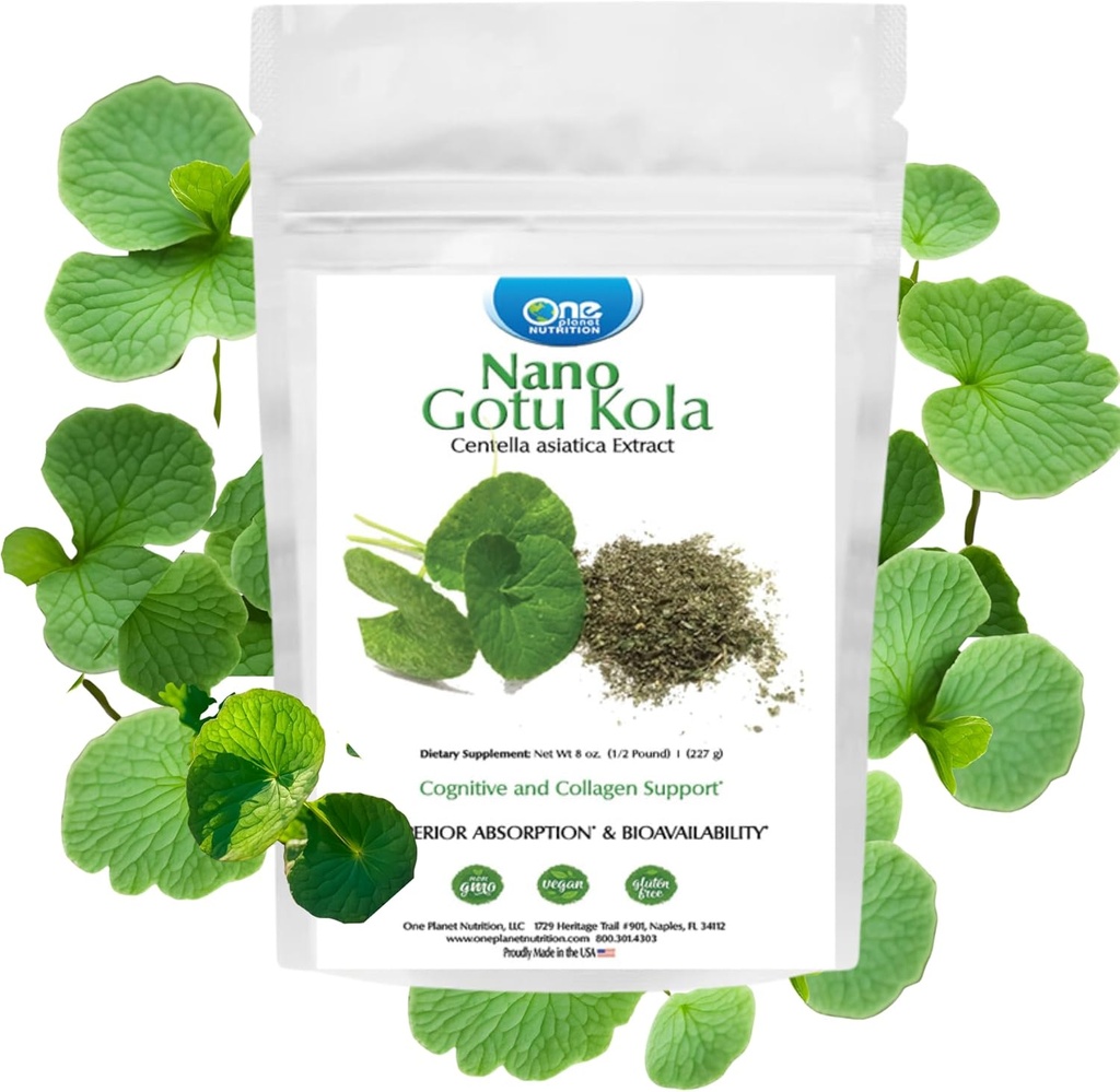 One Planet Nutrition Nano Gotu Kola Powder 8 oz (227 Servierungen), Gotu Kola Extract, Nano for Enhanced Absorption, verbessert Gehirnfunktion & Collagen Synthesis, Non-GMO, Vegan, Gluten-Free