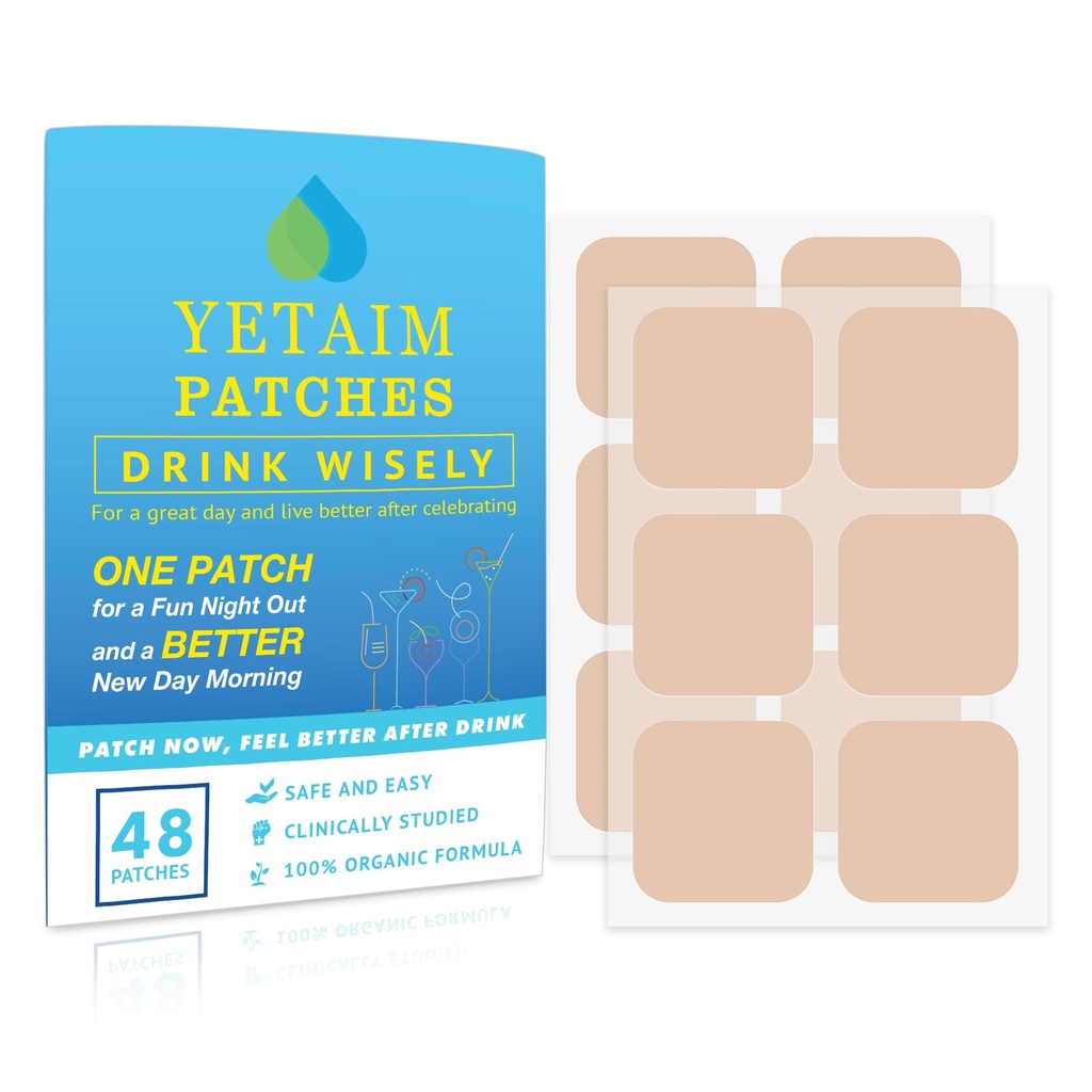 YETAIM Erholung Patches für Frauen Männer: 48-Pack Energie Boost Fast Recovery - Day Night Party Support - Auf Arm Hals Handgelenk zurück für Party Fun Morning Revival - Klar Blau