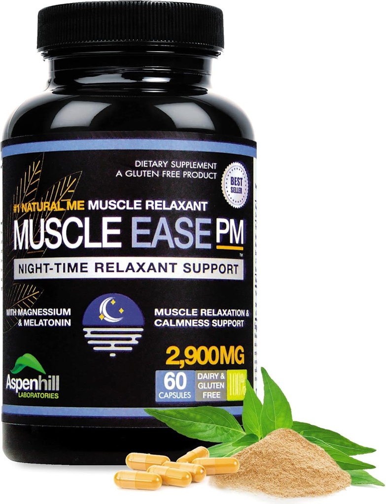 Night-Time Muscle Relax Muscle PM - 2.900mg Maximum Strength Relaxant mit Magnesium Glycinate. Glutenfrei – 60 Kapseln (Packaging May Vary)