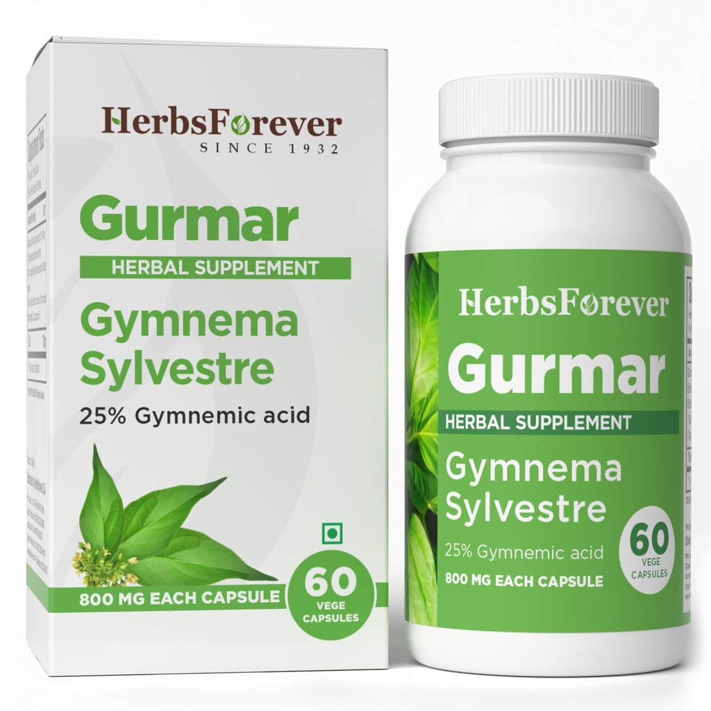 Kräuter für immer Gurmar Kapseln | Gymnema Sylvestre Kräuterergänzung | 7:1 Konzentrierter Extrakt | Unterstützt gesunden Lebensstil | 60 Veg Kapseln | Non-GMO & Vegan