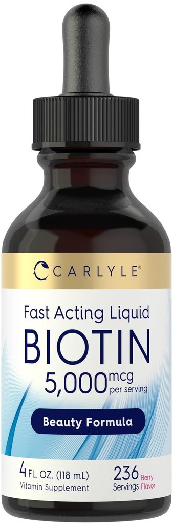 Carlyle Biotin 5000mcg Liquid Drops | 4 fl oz | für Damen und Herren | Berry Flavor | Beauty Formula | Vegetarisch, Non-GMO & Gluten Kostenlose Ergänzung