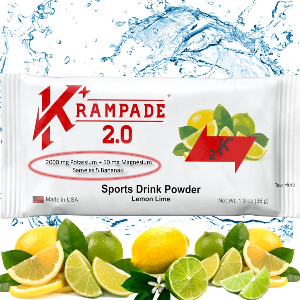 Krampade Potassium Magnesium Supplement Electrolytes Powder - 50 mg Mag + 2000 mg K, >2X Più di Coconut Water | Cramp Relief | Idration Packets