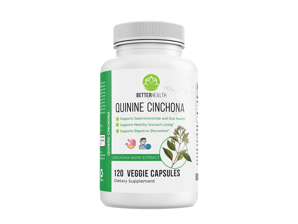 Quinine Cinchona Bark Extrakt Kräuterergänzung für gastrointestinale und orale Unterstützung, Boosting Immunsystem, Leg Cramping Relief, Muscle Cramps - 500 mg – 120 Caps