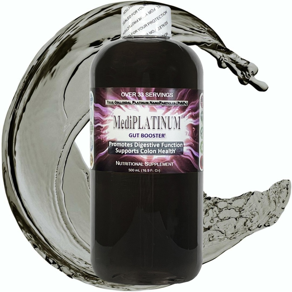 MediPLATINUM Gut Booster True Colloidal Platinum PtNP Nahrungsergänzung - 500 mL (16.9 Fl Oz) in Clear BPA-Free Plastic Bottle