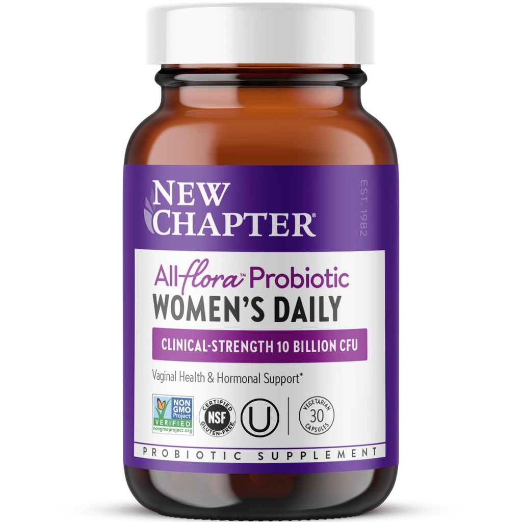 Nouveau chapitre Probiotiques pour les femmes - 30 ct (1 mois d'approvisionnement), Probiotique quotidien pour les femmes avec prébiotiques et probiotiques pour la santé vaginale et l'arbre chaste pour le soutien hormonal, 100% végétarien, non-OGM