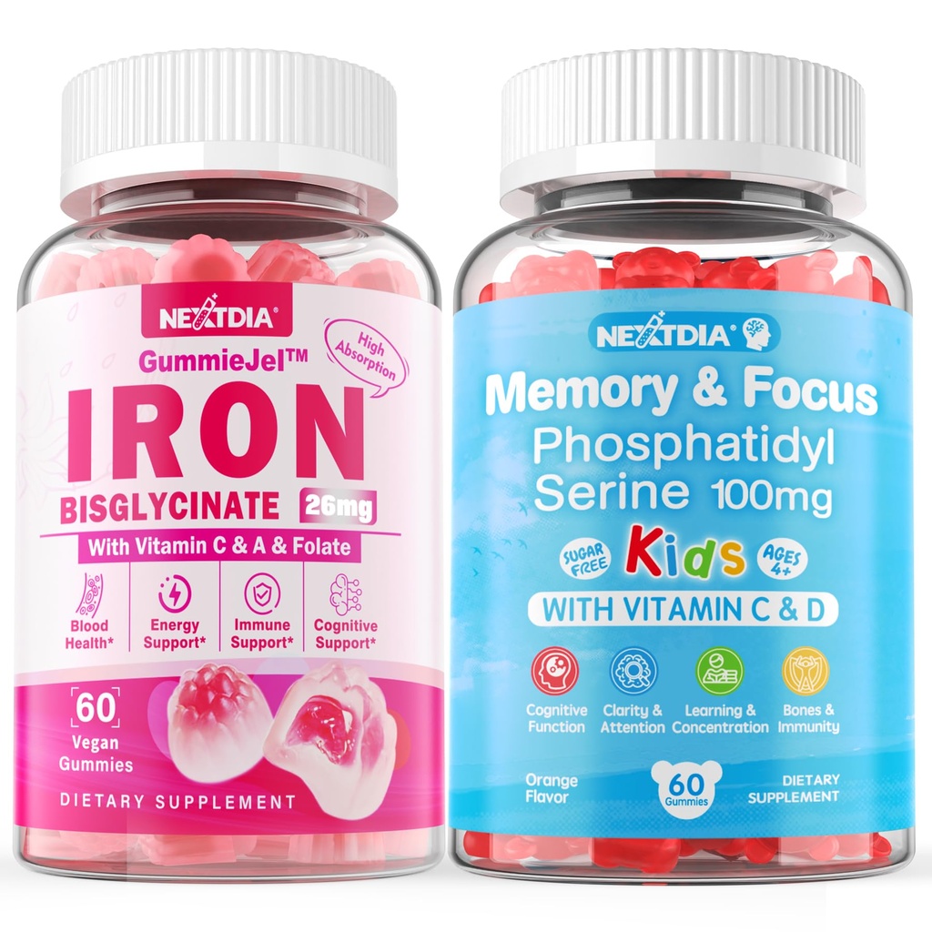 Supplément de phosphatidylsérine 100mg+Bisglycinate de fer 26mg Gommes remplies