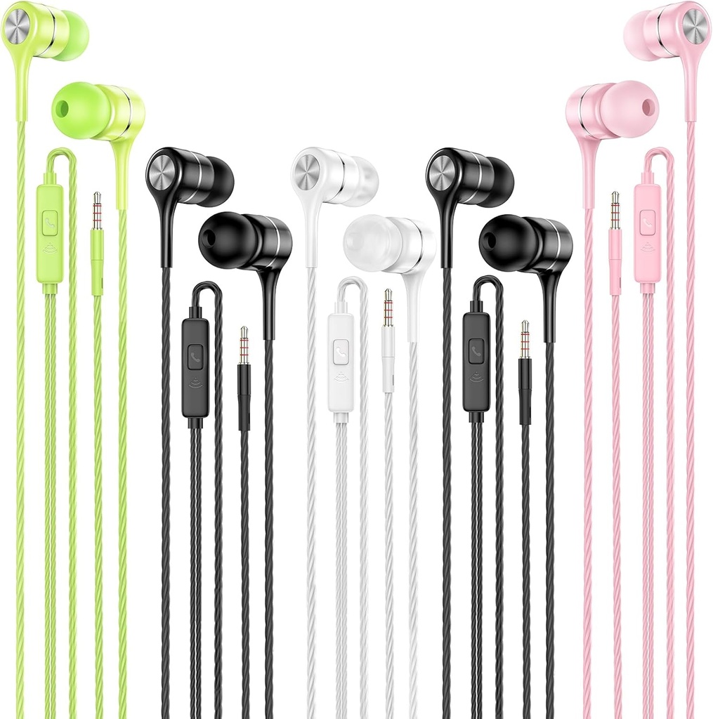 Wired Earbuds mit Mikrofon 5 Pack, In-Ear Kopfhörer mit Heavy Bass, High Sound Qualität Kopfhörer kompatibel mit iPad, Laptop, MP3, Android Smartphones, Passt alle 3.5mm Jack Device