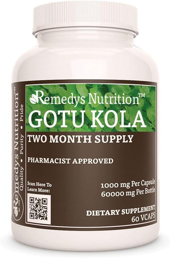 Nutrizione di Remedy Gotu Kola (Brahmi) | 1.000 mg, 60 Vegan Capsules Integratore alimentare di erbe | Fornitura di due mesi