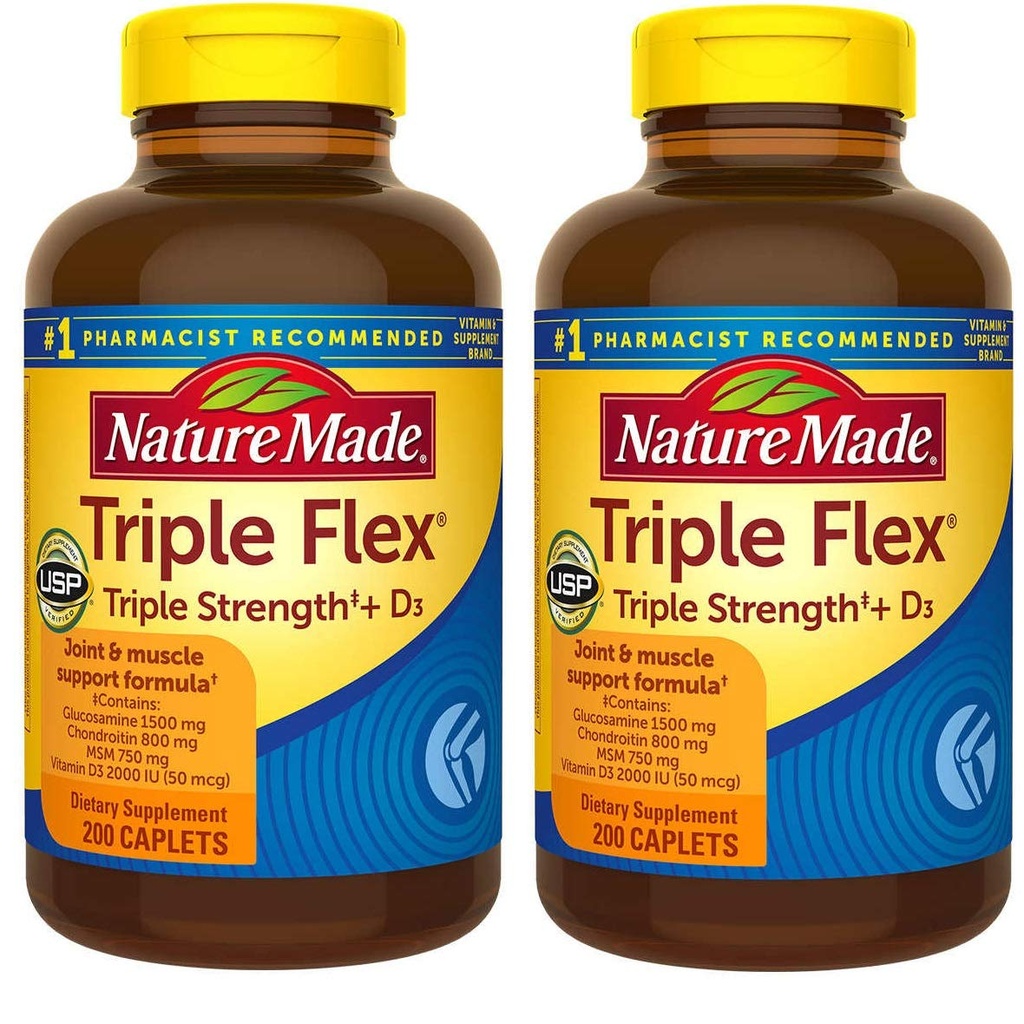 Nature faite TripleFlex, Glucosamine Chondroïtine et MSM - 2 bouteilles, 200 capsules chacune, 400 capsules Total