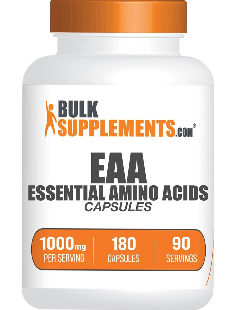 BulkSupplements.com Capsule Aminoacidi essenziali (EAA) - Supplemento Aminoacidi - Aminoacidi EAA - Capsule EAA - 1000 mg Serving - Alimentazione 90 giorni (180 capsule Gelatin)