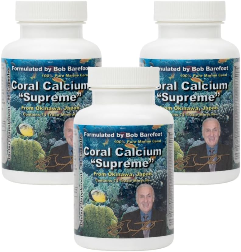 Bobs Best Coral Calcium Supreme I 100% Pure Marine Coral, 74 Trace Minerals I 90 Capsule, Confezione da 3