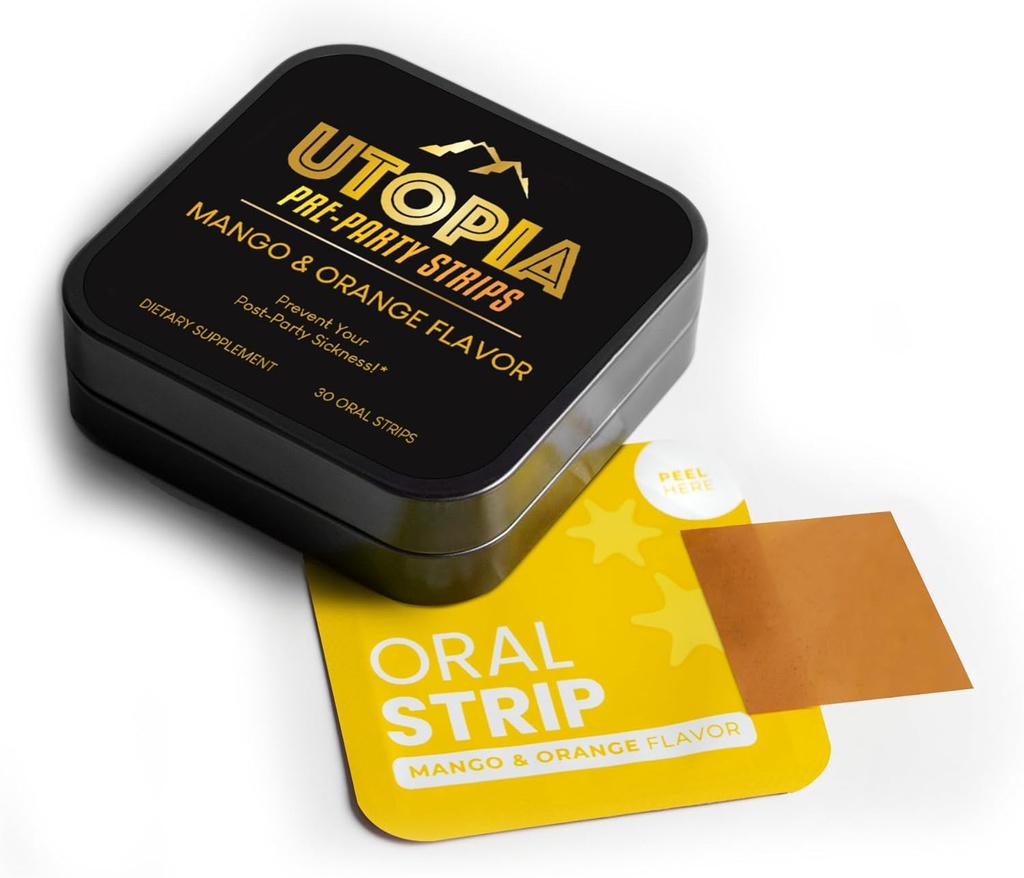 Party Relief Strips, Vor-Alkohol-Ergänzung für Leberunterstützung, Reisegröße - Fast-Acting, Natürliche Mango Flavored Prevention, Kurkuma 20 mg - (30 Zähler)