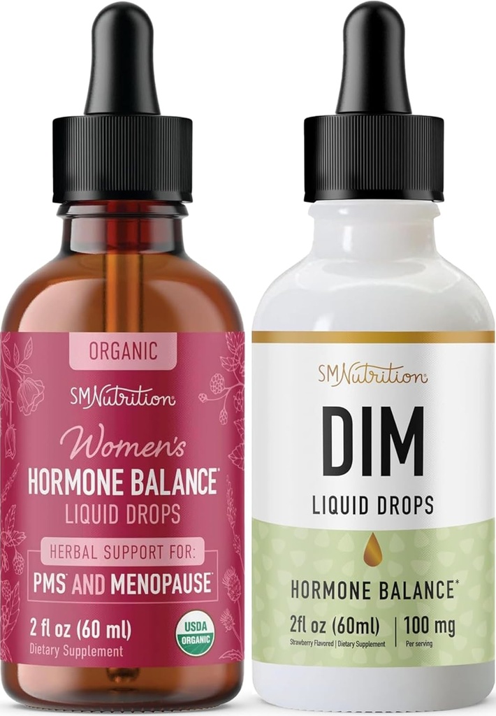 Flüssige DIM Ergänzung & Kräuter Hormon Balance Tincture | Hormon Balancing Bundle mit 100mg DIM (25 Portionen) und PMS Menopause & Menstruationsunterstützung Flüssigkeit mit schwarzem Cohosh (60 Portionen)