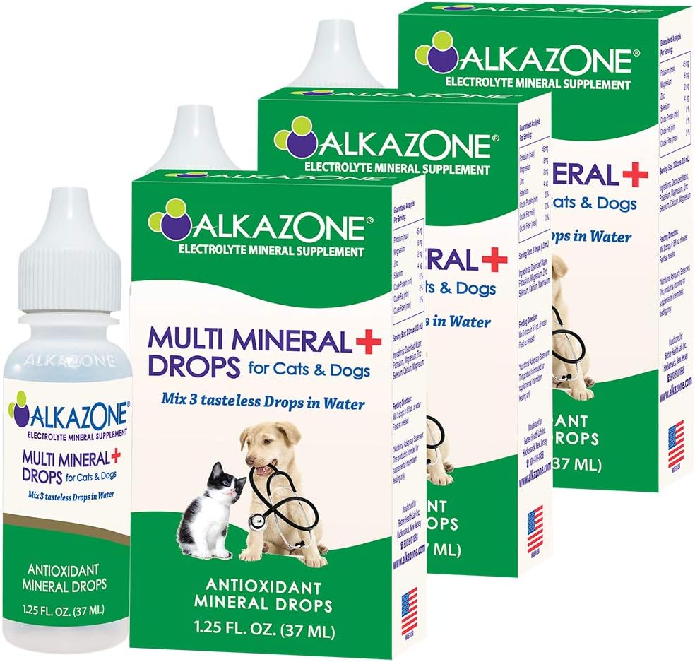 Alkazone Alkaline Multi Mineral Drops für Katzen und Hunde | Mineral Rich Alkaline Tropfen | Geschmackslos & Flavorless | 1 Packung Ausbeuten 10 Gallone | Serviergröße 3 Tropfen | 120 Servieren (3 Packung)