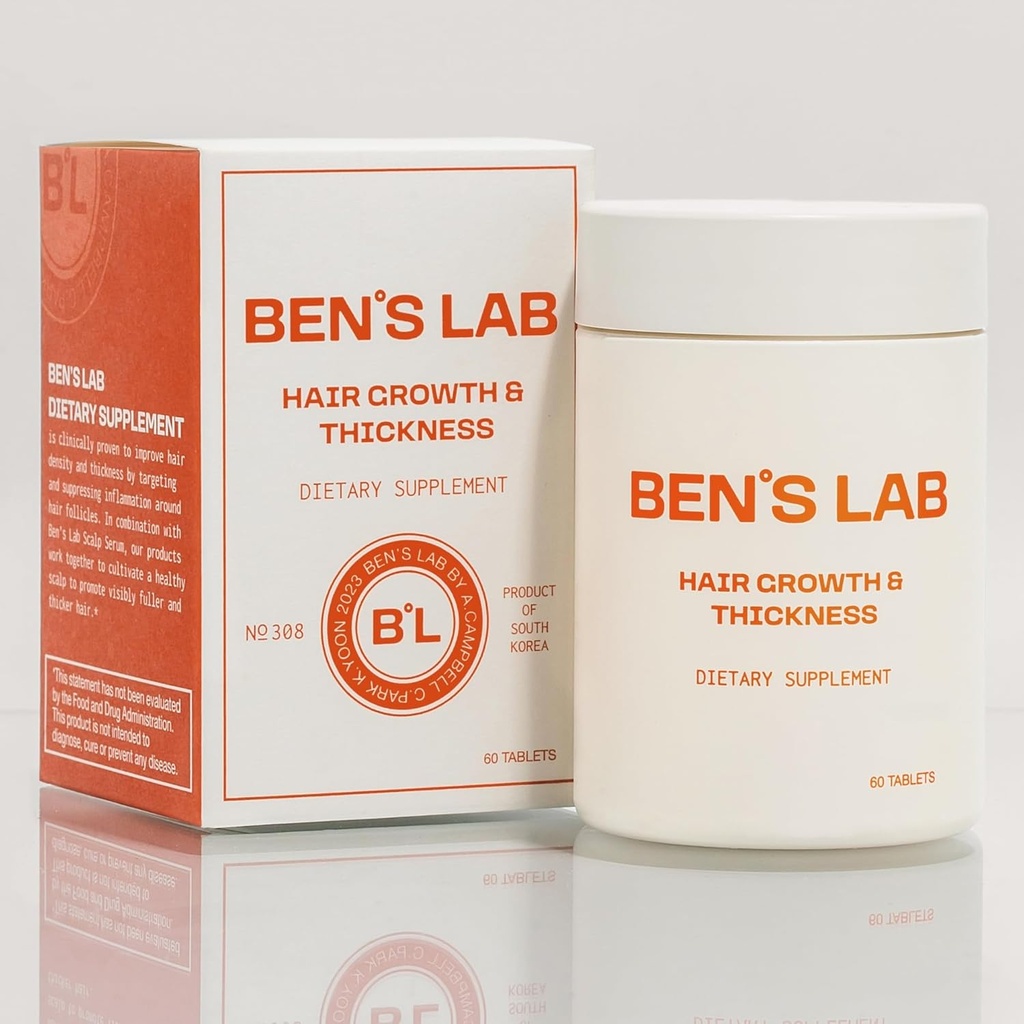 BEN'S LAB Hair Growth & Thickness Supplements for Thinning Hair | Advanced Korean Scalp Care for Healthier, Thicker Looking Hair | 60 compresse | 1 mese di fornitura.