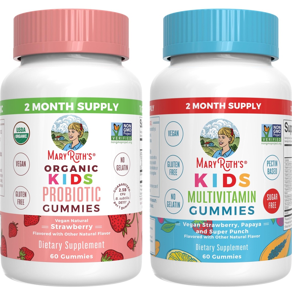 MaryRuth Organics Multivitamin e Probiotic Gummies (Strawberry) per bambini | Clean Label Project Verified® | Vitamine per Gut Health, Immunity, &amp; Total Wellness | Vegan, Non OGM, Gluten Free