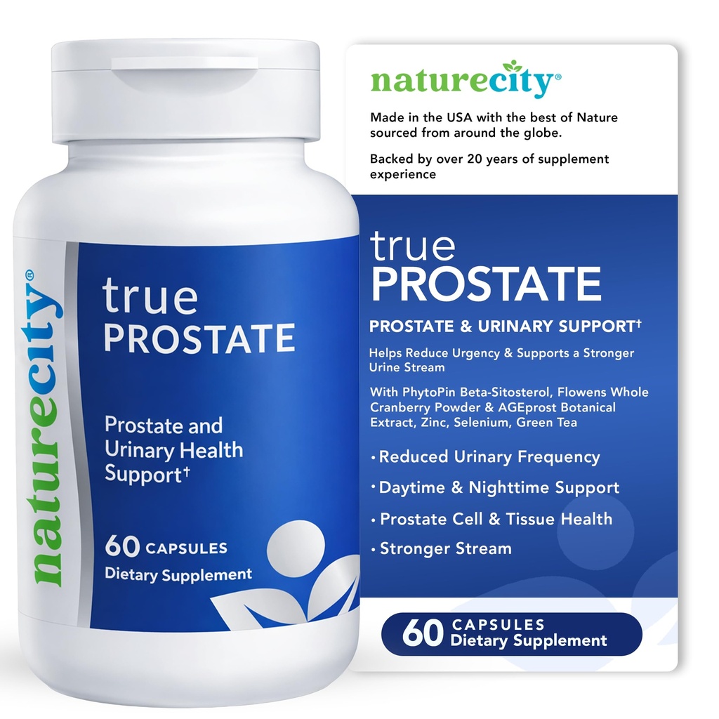NatureCity True-Prostate Urinary Tract & Prostate Support Supplement for Men's Health Cranberry Extract & Super Beta Prostate Sitostérol Complex 60 Capsules - Prostate Health for Men