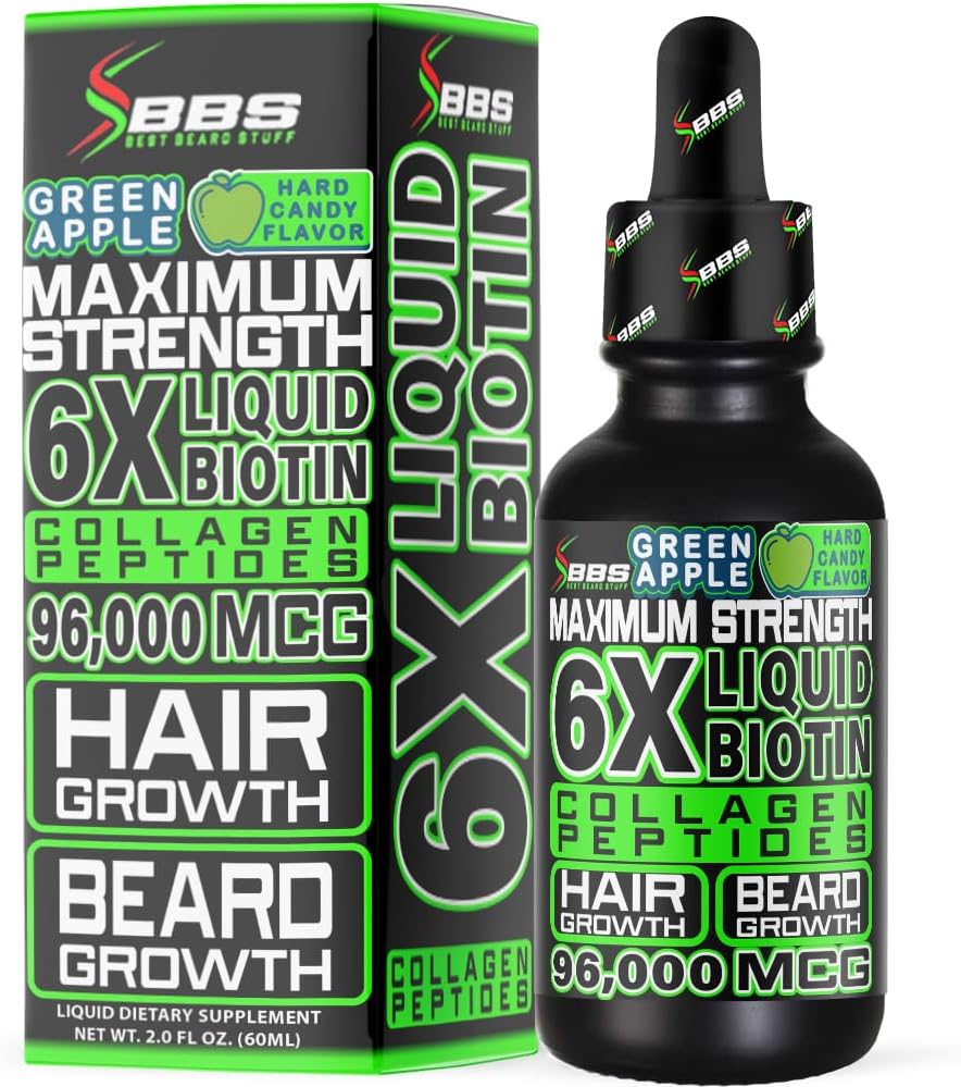 Liquid Biotin Collagen Peptide für Bartwachstum und -verdünnung - Men's Beard and Hair Growth Supplement - Biotin Liquid Drops 96.000mcg 6X Mehr Absorption