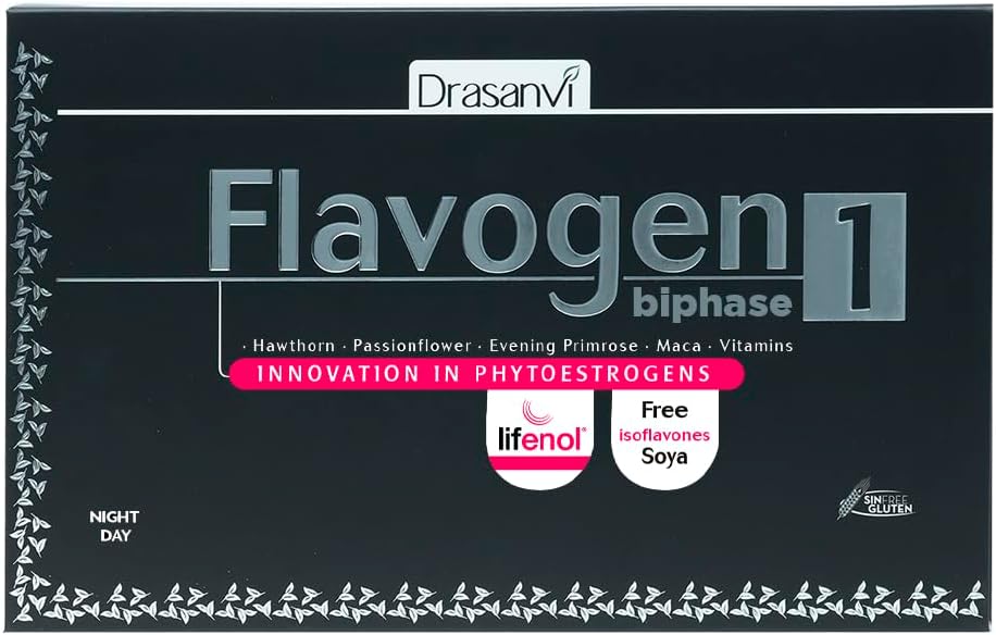 Drasanvi Flavogen Biphase 30 compresse Giorno di 580mg e 30 compresse Notte di 580mg - Assistenza sanitaria - Vitamine - Supplemento alimentare - Giorno - Notte - Tiredness - Maca - Vitamine B6, A e D.