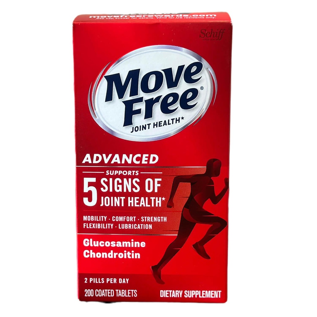 Move Free Advanced Glucosamin Chondroitin + Calcium Fructoborat Joint Support Supplement, unterstützt Mobilität Komfort Stärke Flexibilität & Schmierung - 200 Tabletten (100 Portionen) *