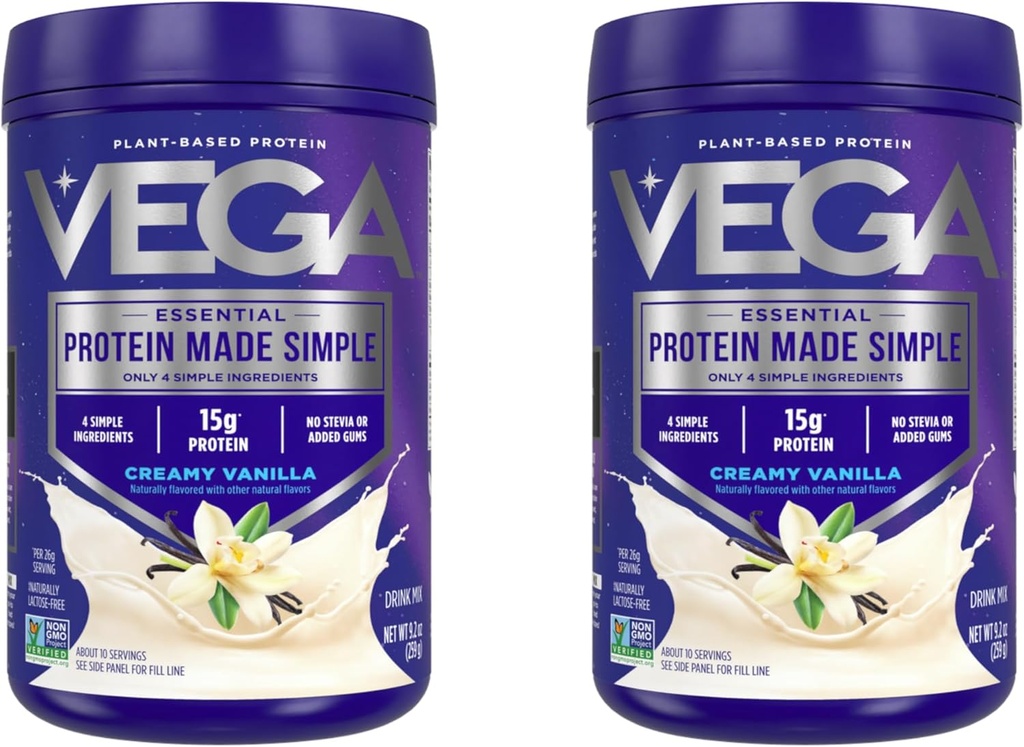 Vega Protein Made Simple Protein Powder, Vanille - Stevia Free, Vegan, Pflanzenbasiert, Gesund, Glutenfrei, Pea Protein für Frauen und Männer, 9.2 Unze (Packaging Mai Vary) (Pack of 2)