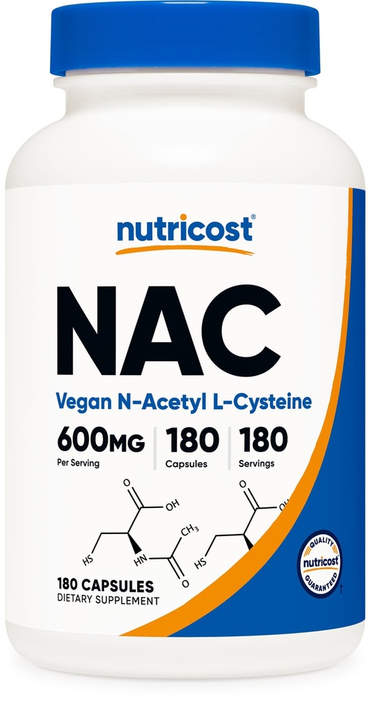 Nutricost N-acétyl L-Cysteine (NAC) 600 mg, 180 gélules - Non-OGM, sans gluten