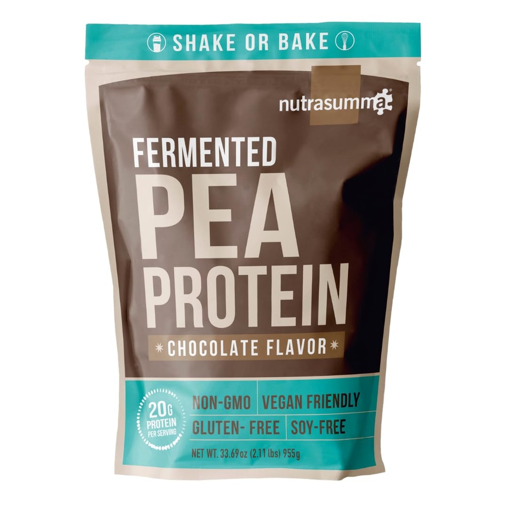 Poudre de protéines de pois de Nutrasumma, saveur de chocolat végétal, 100% à base végétale, sans édulcorants artificiels, sans OGM, sans gluten et sans soja, 2,11 LB