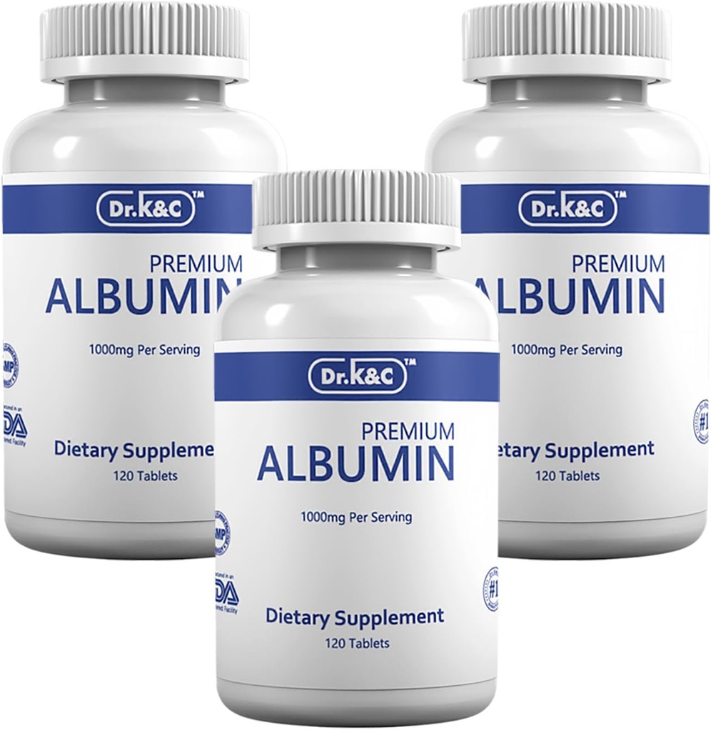 Dr.K&C Premium Albumin Protein Supplemento – Extra Strength 1000 mg 360 Tablets Healthy Kidney Liver Promote General Wellness Energy Support Life Balance 3pk