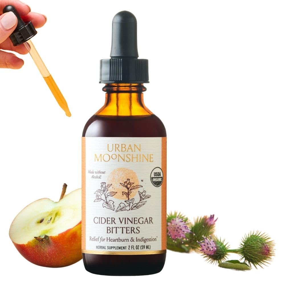 Bitters dell'aceto del sidro della luna urbana - Organico certificato - Rilievi bruciore di stomaco e indigestione*- Produzione di succo digestivo* - Detox delicato* - Bitter digestivi - Integratore di erbe senza glutine - 2 Fl Oz