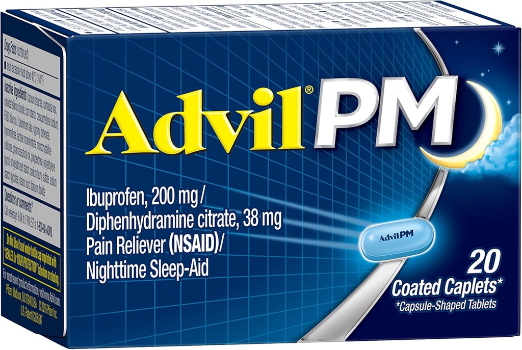 Caplet enduit d'aide au sommeil, 200 mg d'Ibuprofène, 38 mg de diphenhydramine